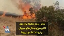 تلاش مردم منطقه برای مهار آتش‌سوزی جنگل‌های مریوان در نبود امکانات و نیروها