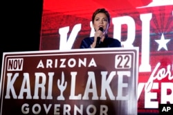 Kari Lake, Republican candidate for Arizona governor, speaks at her election night party, Aug. 2, 2022, in Scottsdale, Arizona.
