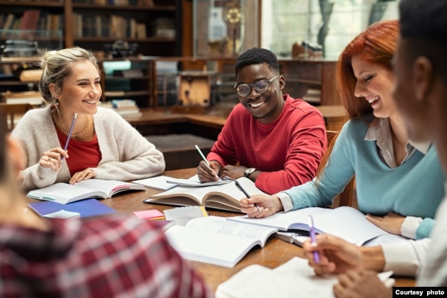 College students studying together