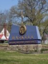 Sign at the entrance of Haskell Indian Nations University, a public tribal land-grant university in Lawrence, Kansas, founded in 1884.