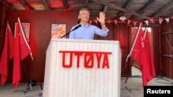 NATO Secretary-General Jens Stoltenberg gives a speech to a youth camp in Utoya, Norway, Aug. 4, 2022.