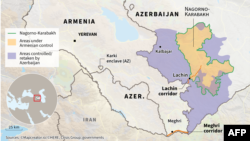 A map of Nagorno-Karabakh region, disputed by Armenia and Azerbaijan.