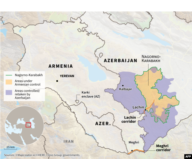 A map of Nagorno-Karabakh region, disputed by Armenia and Azerbaijan.