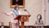 Chủ tịch Hạ viện Hoa Kỳ Nancy Pelosi phát biểu tại cuộc họp với Tổng thống Đài Loan Thái Anh Văn tại văn phòng tổng thống ở Đài Bắc, Đài Loan ngày 3 tháng 8 năm 2022.