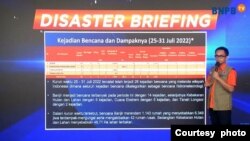 Pelaksana Tugas Kepala Pusat Data, Informasi dan Komunikasi Kebencanaan BNPB Abdul Muhari menjelaskan kejadian bencana dalam periode 25-31 Juli 2022, pada 1 Agustus 2022 (Foto: Tangkapan Layar)