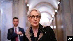FILE - Deputy Secretary of State Wendy Sherman arrives at the Capitol in Washington, March 30, 2022. The U.S. will soon send a diplomatic delegation to the Solomon Islands, led by Sherman and including Ambassador to Australia Caroline Kennedy. 