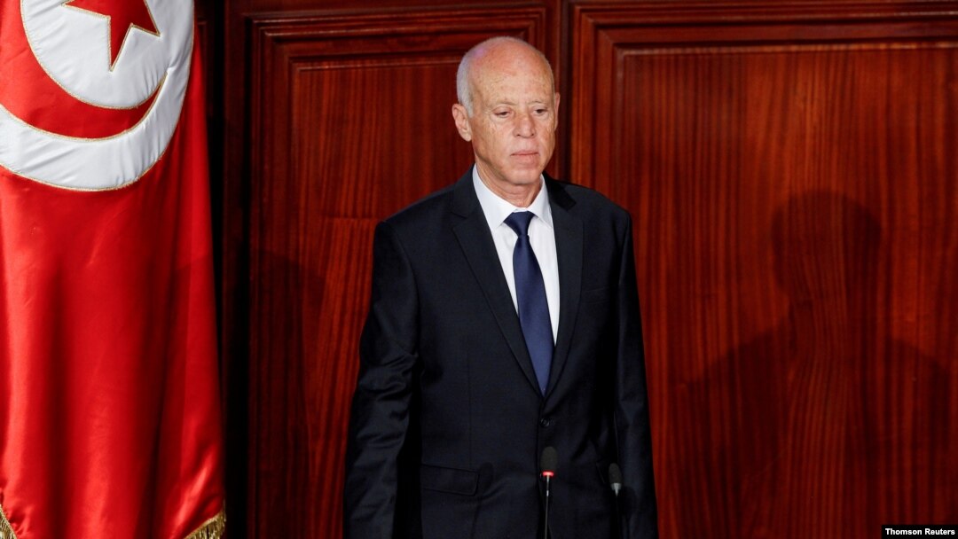 FILE PHOTO: Tunisian President Kais Saied takes the oath of office in Tunis