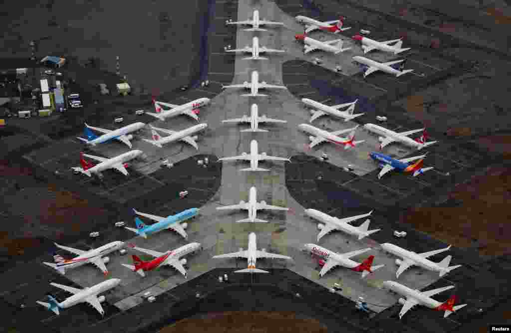 Grounded Boeing 737 MAX aircraft are seen parked at Grant County International Airport in Moses Lake, Washington, Nov. 17, 2020.