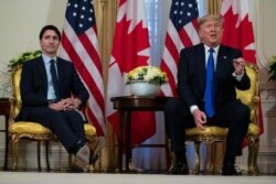 President Donald Trump speaks during a meeting with Canadian Prime Minister Justin Trudeau at Winfield House, Dec. 3, 2019, in London.