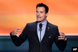 Actor Antonio Sabato, Jr., speaks during the opening day of the Republican National Convention in Cleveland, July 18, 2016.