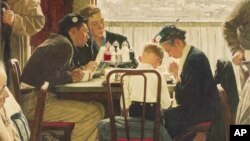 This undated photo provided by Sotheby's shows the popular Norman Rockwell masterpiece "Saying Grace," which is heading for the auction block. 
