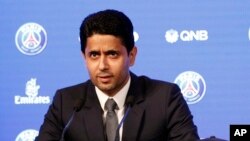 Le président de BeIN Sports, Nasser Al-Khelaïfi lors d’une conférence de presse à Paris, le 6 septembre 2017.