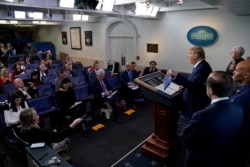 President Donald Trump speaks during a press briefing with the coronavirus task force, in the Brady press briefing room at the White House, March 16, 2020.