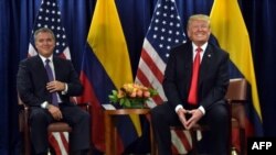 El presidente Iván Duque de Colombia se reunió con el presidente de Estados Unidos, Donald Trump, en las Naciones Unidas en Nueva York, el 25 de septiembre de 2018.