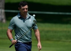 Ireland's Rory McIlroy practices at the 2020 Summer Olympics, July 27, 2021, at the Kasumigaseki Country Club in Kawagoe, Japan.