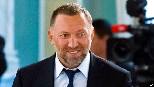 FILE - Russian metals magnate Oleg Deripaska attends a meeting of Russian President Vladimir Putin and Turkish President Recep Tayyip Erdogan, outside St. Petersburg, Russia, Aug. 9, 2016.