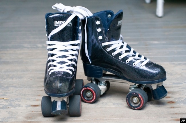 A pair of Impala roller skates belonging to Tammy Donroe Inman, 48, of Waltham, Massachusetts are shown on August 6 2022. (Tammy Donroe Inman via AP)