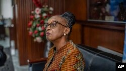 FILE - Matshidiso Moeti, the World Health Organization's regional director for Africa, in Brazzaville, Congo, Feb. 8, 2022. Though COVID-19 cases and deaths are dropping in Africa, "we must remain vigilant, and be ready to adopt more stringent preventive measures if necessary,” she said.