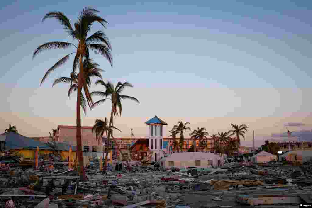 Remains of destroyed restaurants, shops and other businesses are seen after Hurricane Ian caused widespread destruction, in Fort Myers Beach, Florida, Oct. 4, 2022.