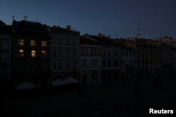 A view shows the city without electricity after critical civil infrastructure was hit by Russian missile attacks in Lviv, Ukraine, Oct. 10, 2022.