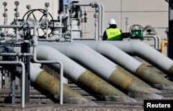 FILE - Pipes at the landfall facilities of the Nord Stream 1 gas pipeline are pictured in Lubmin, Germany, March 8, 2022.