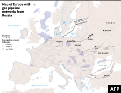 Map of Europe with gas pipeline networks from Russia