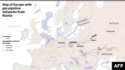 Map of Europe with gas pipeline networks from Russia