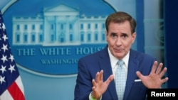 El portavoz de seguridad nacional de la Casa Blanca, John Kirby, habla con los periodistas durante una conferencia de prensa en Washington DC, el 13 de septiembre de 2022.