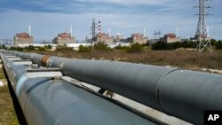 FILE - A view of the Zaporizhzhia Nuclear Power Station, in Enerhodar, Zaporizhzhia region, in territory under Russian military control, southeastern Ukraine, on May 1, 2022.