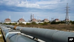 FILE - A view of the Zaporizhzhia Nuclear Power Station, in Enerhodar, Zaporizhzhia region, in territory under Russian military control, southeastern Ukraine, on May 1, 2022.