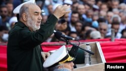 Iran's Revolutionary Guards commander Gen. Hossein Salami speaks during a funeral ceremony in Shiraz, Iran, Oct. 29, 2022. (Majid Asgaripour/West Asia News Agency via Reuters) 