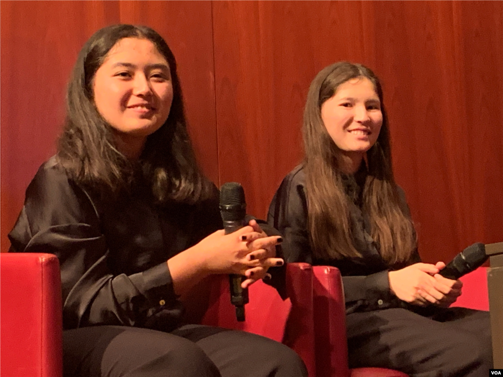 Farida and Zohra Ahmadi of ANIM during the panel discussion at the premiere of "Symphony of Courage."