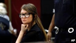 FILE — Anna Sorokin sits at the defense table during jury deliberations in her trial at New York State Supreme Court, April 25, 2019, in New York.