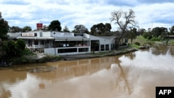 A tavern lies damaged by floods in the Melbourne suburb of Maribyrnong on October 15, 2022. 