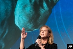 NASA Planetary Science Division director Lori Glaze speaks during a media briefing about the agency's recently completed Double Asteroid Redirection Test (DART), at NASA headquarters Tuesday, Oct. 11, 2022, in Washington. (AP Photo/Alex Brandon)