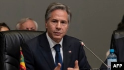 U.S. Secretary of State Antony Blinken speaks during the 52nd General Assembly of the OAS in Lima, Oct. 6, 2022. 