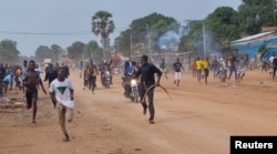 People protest in Moundou, Chad, Oct. 20, 2022, in this picture obtained from social media. (Hyacinthe Ndolenodji/via Reuters)