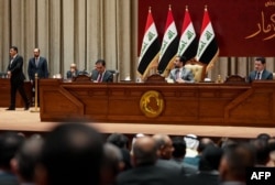 Ketua Parlemen Irak Mohamed al-Halbusi memimpin sidang parlemen untuk memilih Presiden baru di ibu kota Baghdad, 13 Oktober 2022.(Parlemen Irak / AFP)