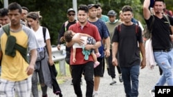 Venezuelan migrants walk to Tapachula from Huixtla, Chiapas state, Mexico, on Oct. 14, 2022