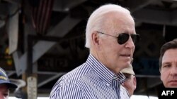 Président Joe Bidenna esika eye ouragan to mopepe ya Kayina ebomi bato koleka 72 na état ya Florida, 5 octobre 2022.