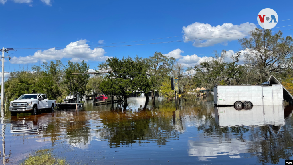 La zona de acampada de Arcadia llevó la peor parte de la inundación y todavía permanece bajo agua.
