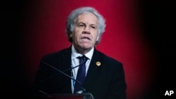 El secretario general de la Organización de los Estados Americanos, OEA, Luis Almagro se dirige a la OEA en Lima, Perú, el 5 de octubre de 2022.
