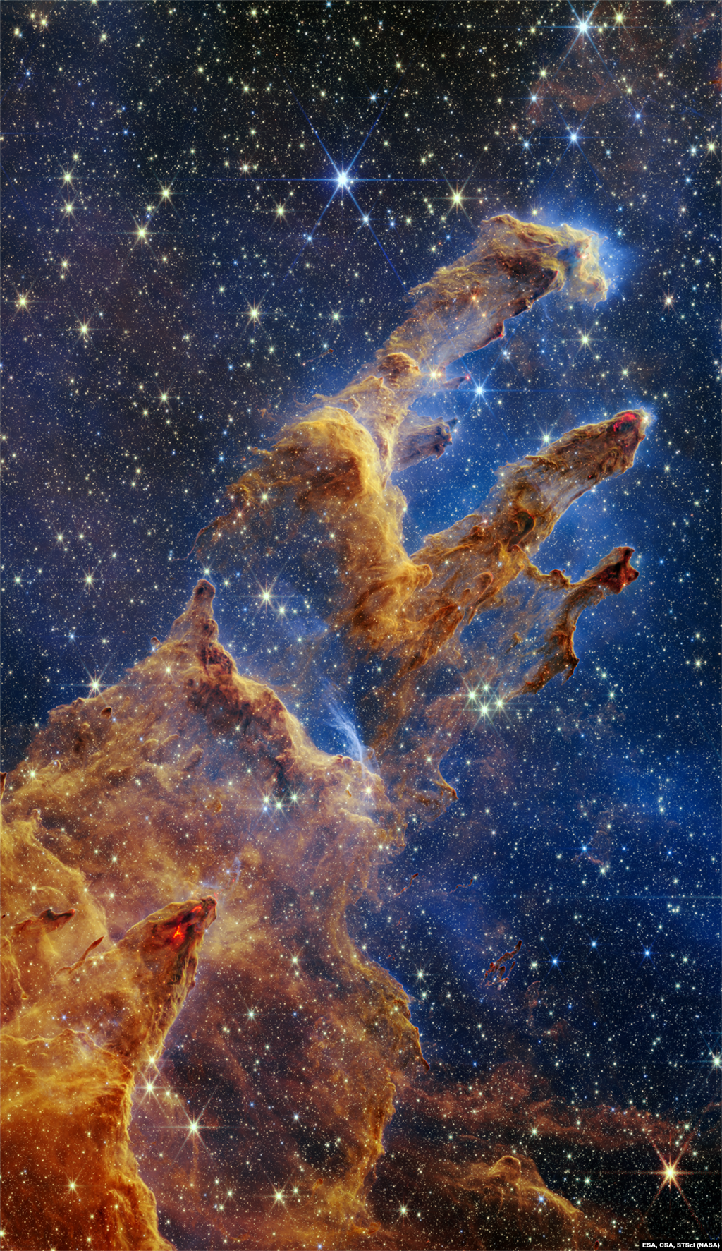 NASA&rsquo;s James Webb Space Telescope has captured a lush, highly detailed landscape &ndash; the iconic Pillars of Creation &ndash; where new stars are forming within dense clouds of gas and dust.