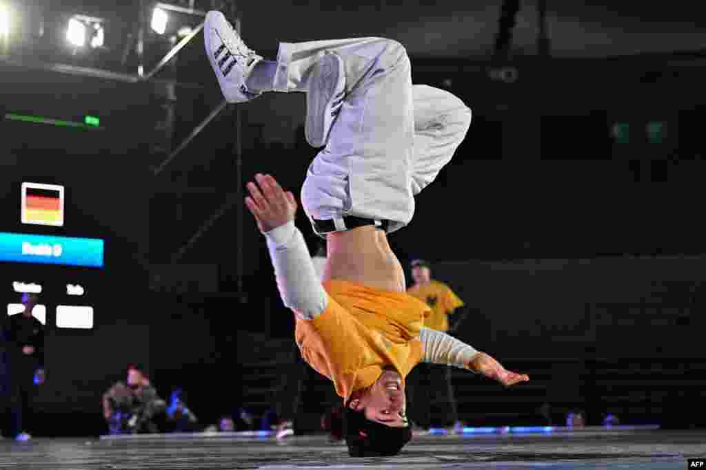 B-boy Amin Drillz of Austria competes during the 2022 World Breaking Championship at the Olympic Park in Seoul.