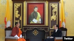 Prime Minister of Bhutan Lotay Tshering talks with Chinese Ambassador to India Sun Weidong