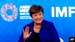 FILE - International Monetary Fund Managing Director Kristalina Georgieva speaks during the 2022 annual meeting of the IMF and the World Bank Group in Washington, Wednesday, Oct. 12, 2022. 