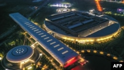 FILE - This aerial photo taken on Aug. 10, 2022, shows the Taiwan Semiconductor Manufacturing Company factory in Nanjing, in China's eastern Jiangsu province. Some Taiwan businesses are considering leaving the mainland as the Chinese economy slows and other uncertainties. 