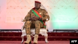 FILE - Lieutenant-Colonel Paul-Henri Sandaogo Damiba, president of Burkina Faso, is seen March 2, 2022, in Ouagadougou.