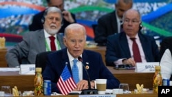 Shugaban kasar Amurka Joe Biden ya na magana lokacin taron G-20 Rio de Janeiro, Brazil Nuwamba18, 2024