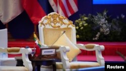 An empty chair for Myanmar delegation is pictured during the ASEAN Summit in Phnom Penh, Cambodia November 10, 2022.